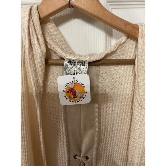 NWT Vocal Women's Cream Waffle Knit Hoodie Vest with Lace Up Back Details, S - Picture 5 of 5